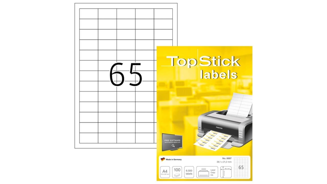 Etiket TopStick 8697 38x21.2mm wit 6500 stuks