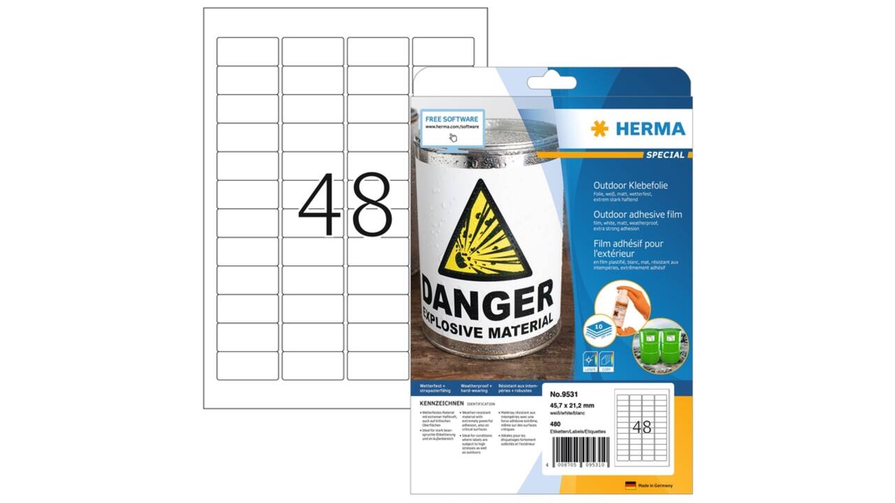 Etiket HERMA 9531 45.7x21.2mm weerbestendig 480 stuks