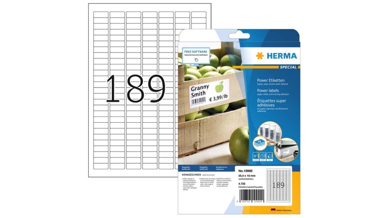Etiket HERMA Power 10900 25.4x10mm wit 4725 stuks
