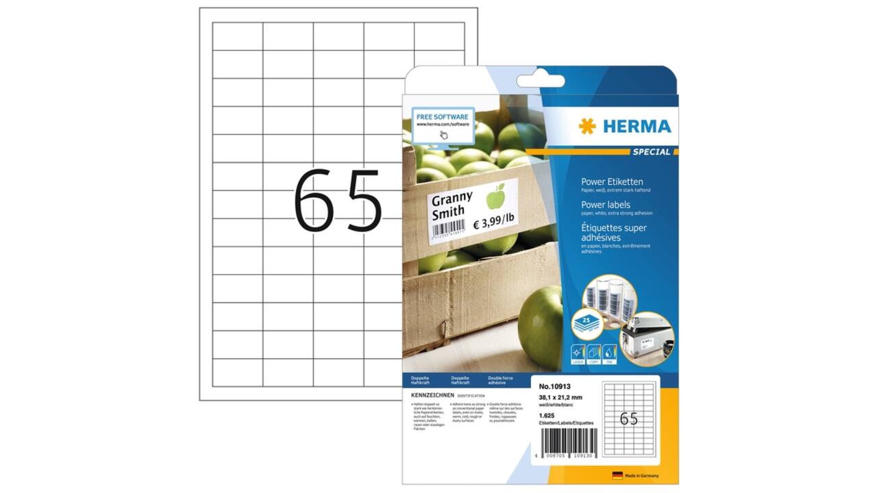 Etiket HERMA Power 10913 38.1x21.2mm wit 1625 stuks