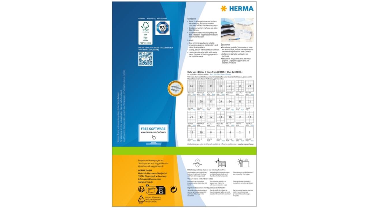 Etiket HERMA 4654 105x39mm premium wit 1400 stuks