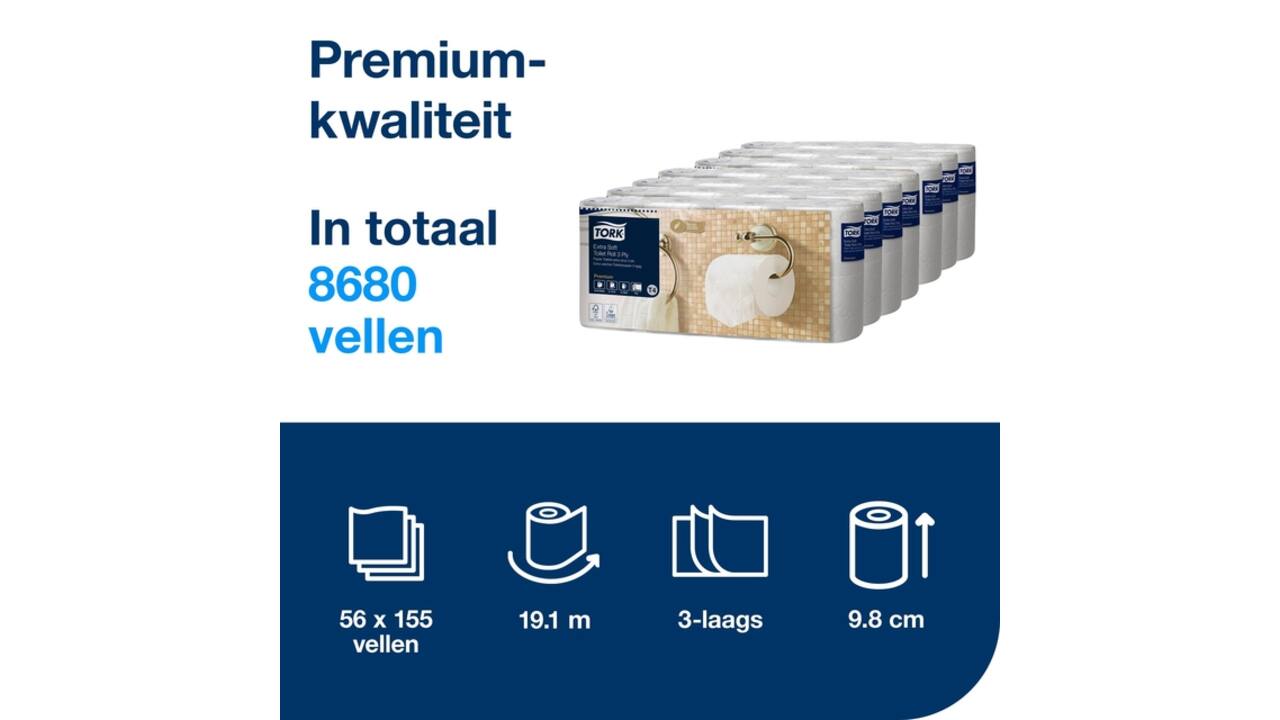 Toiletpapier Tork T4 Premium 3-laags 56x155 vel wit 110319