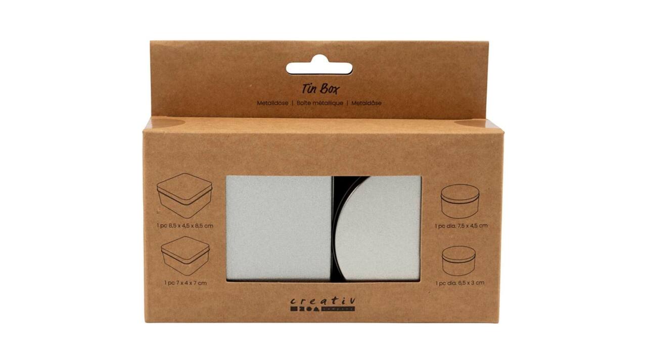 Blikjes Creativ Company cirkel en vierkant set à 4 stuks zilver