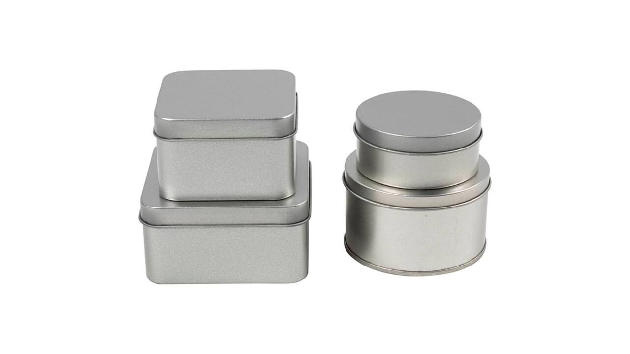 Blikjes Creativ Company cirkel en vierkant set à 4 stuks zilver
