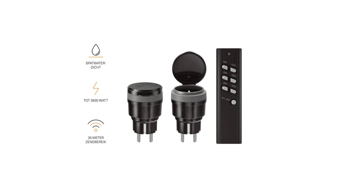 Stekkerschakelaarset voor buiten KlikAanKlikUit 3500W AGC2-3500R zw