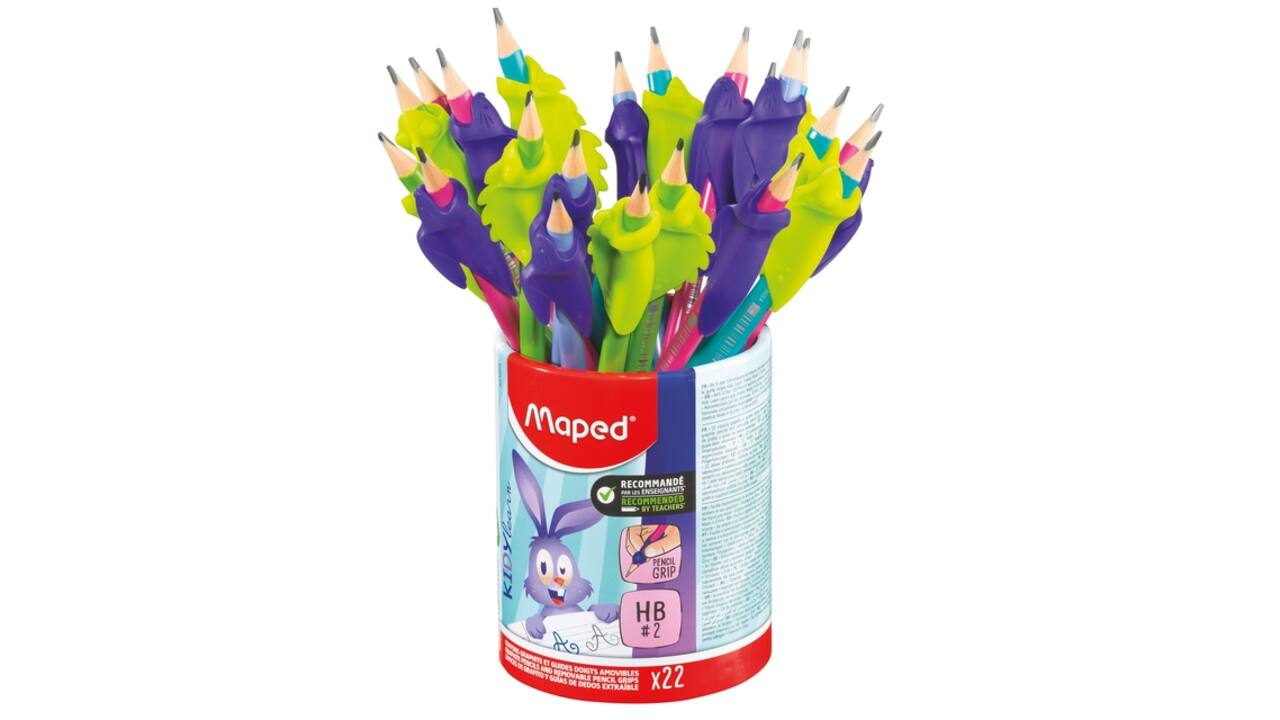 Potlood Maped Kidy Learn met gum en vingerhulp assorti pot à 22 stuks