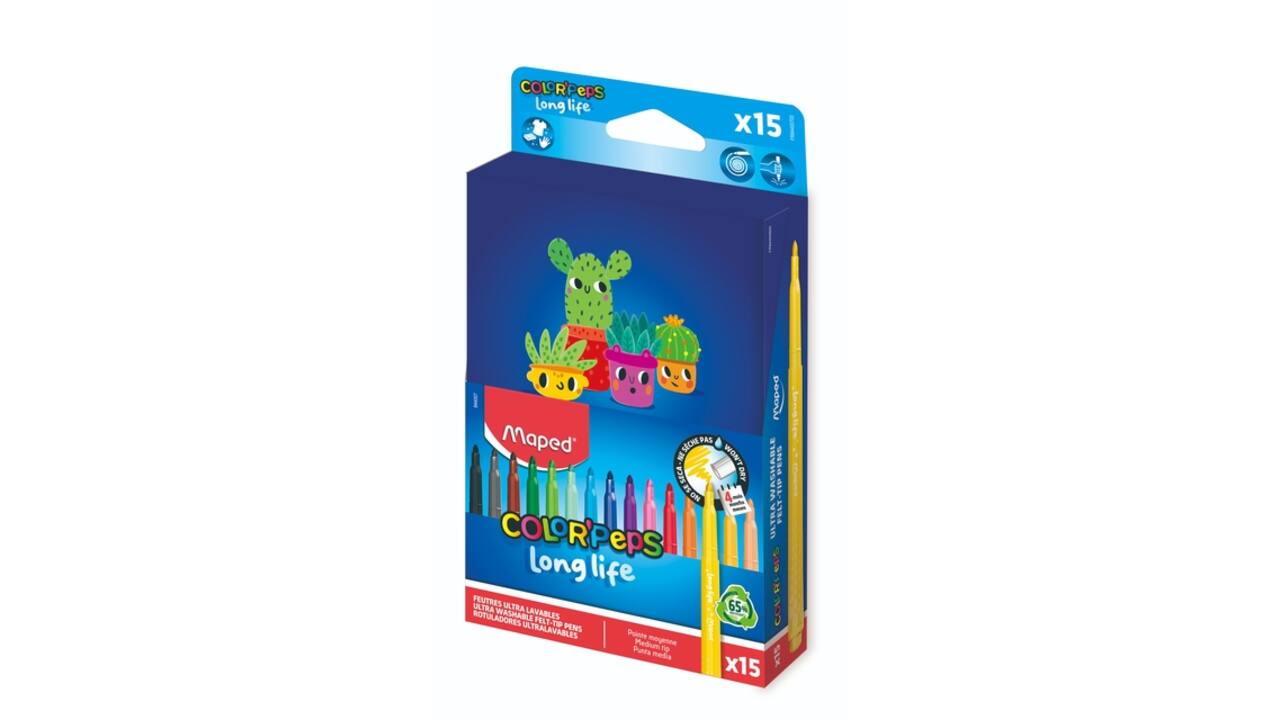 Viltstift Maped Color'Peps Long Life 2.0 doos à 15 stuks assorti