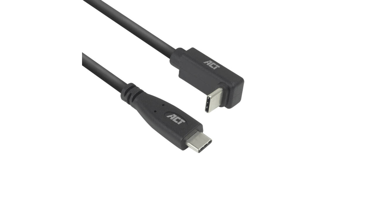 Kabel ACT USB-C standaard naar USB-C hoek boven/beneden 10Gbps 1m