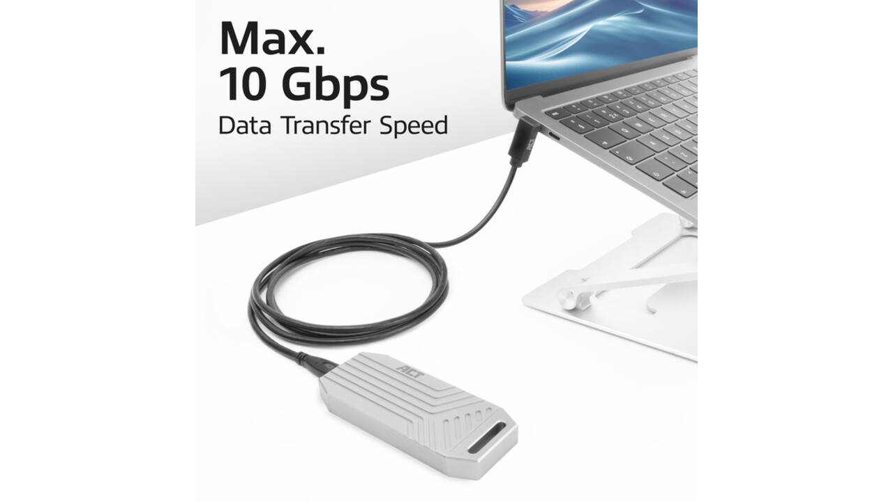 Kabel ACT USB-C standaard naar USB-C hoek boven/beneden 10Gbps 1m