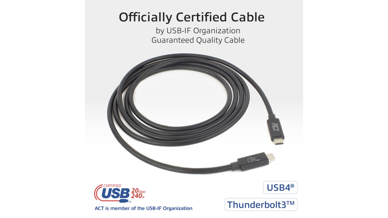 Kabel ACT USB-C 4.0 20Gbps Thunderbolt 3 2m