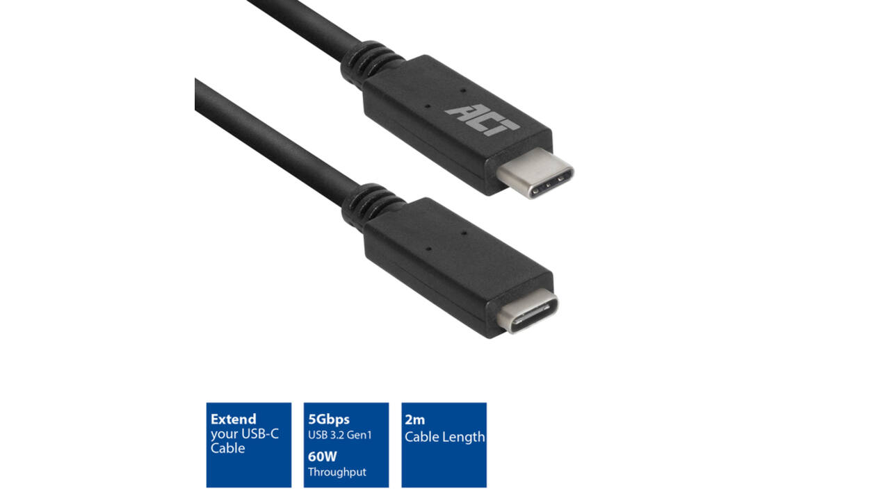 Kabel ACT USB 3.0 to USB-C verlengkabel 2m