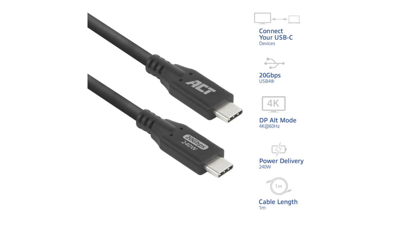 Kabel ACT USB-C 4.0 20Gbps 1m