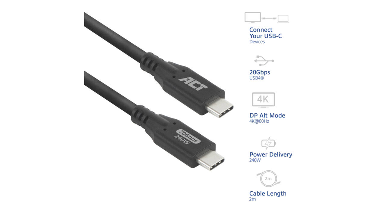 Kabel ACT USB-C 4.0 20Gbps 2m