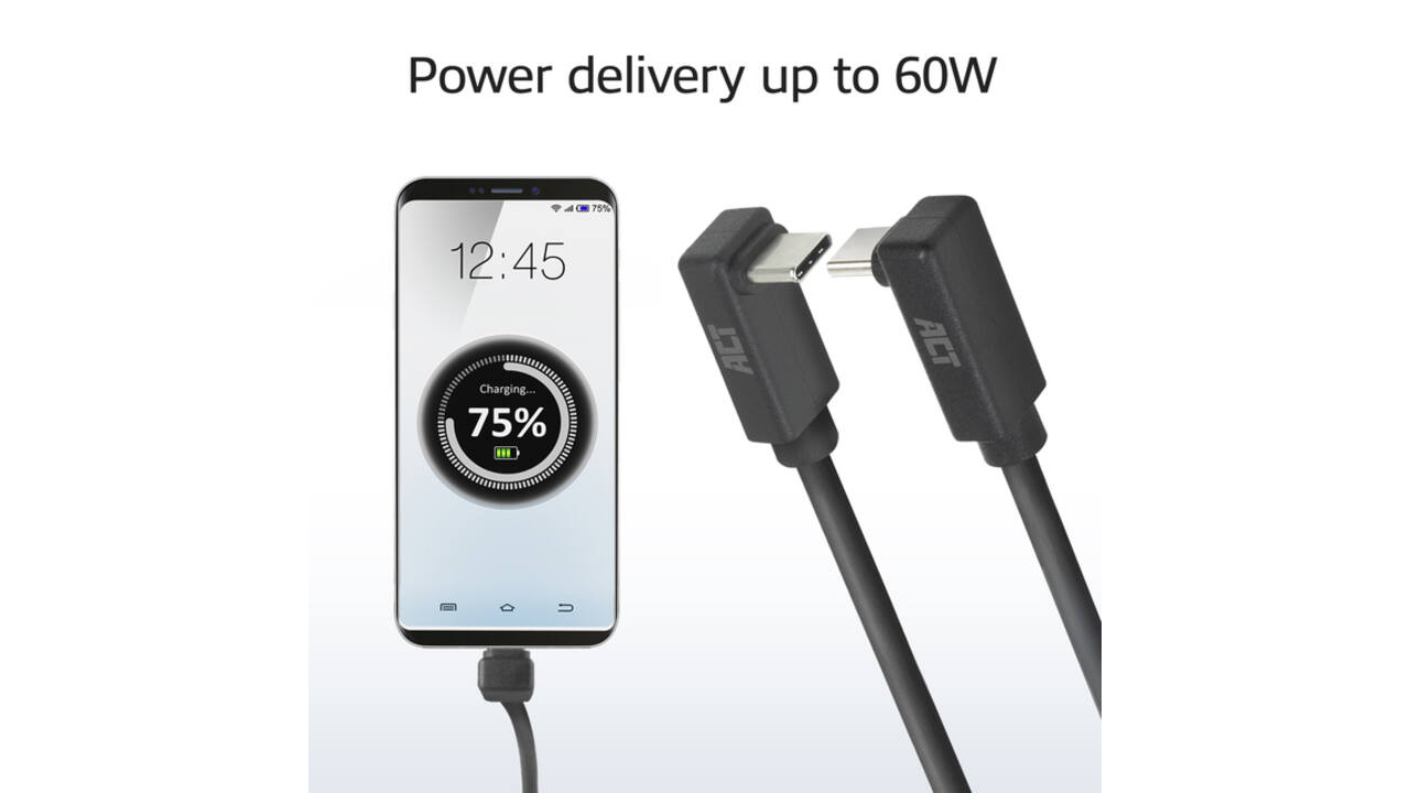 Kabel ACT USB-C hoek boven/beneden 10Gbps 2m