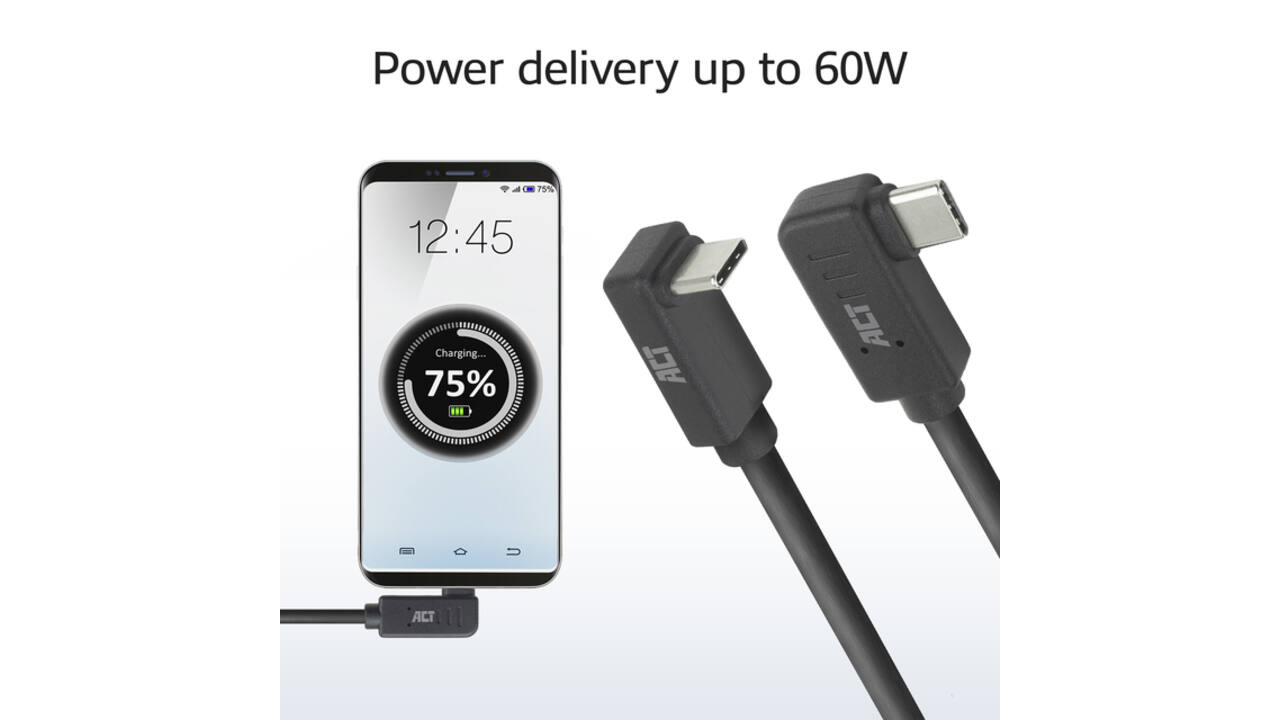 Kabel ACT USB-C hoek links/rechts USB-C hoek boven/beneden 10Gbps 2m