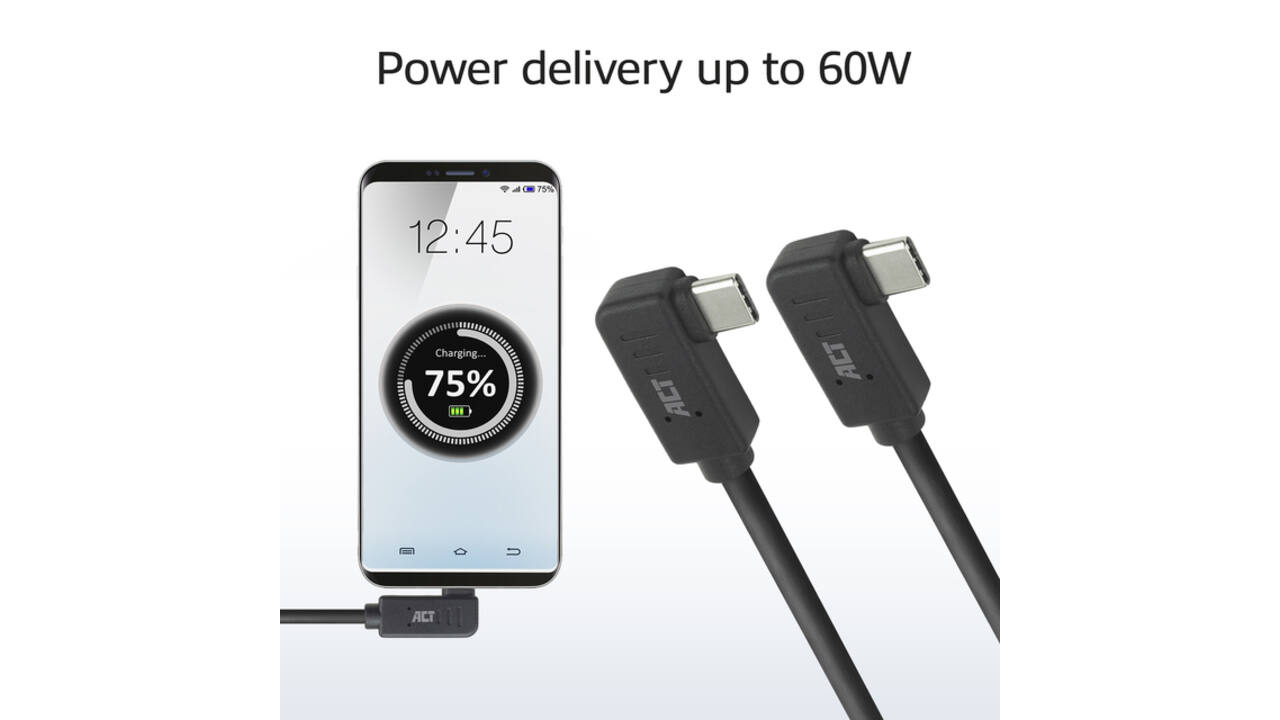 Kabel ACT USB-C hoek links/rechts 10Gbps 1m