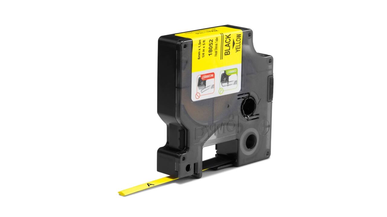 Labeltape Dymo Rhino industrieel krimpkous 6mm zwart op geel