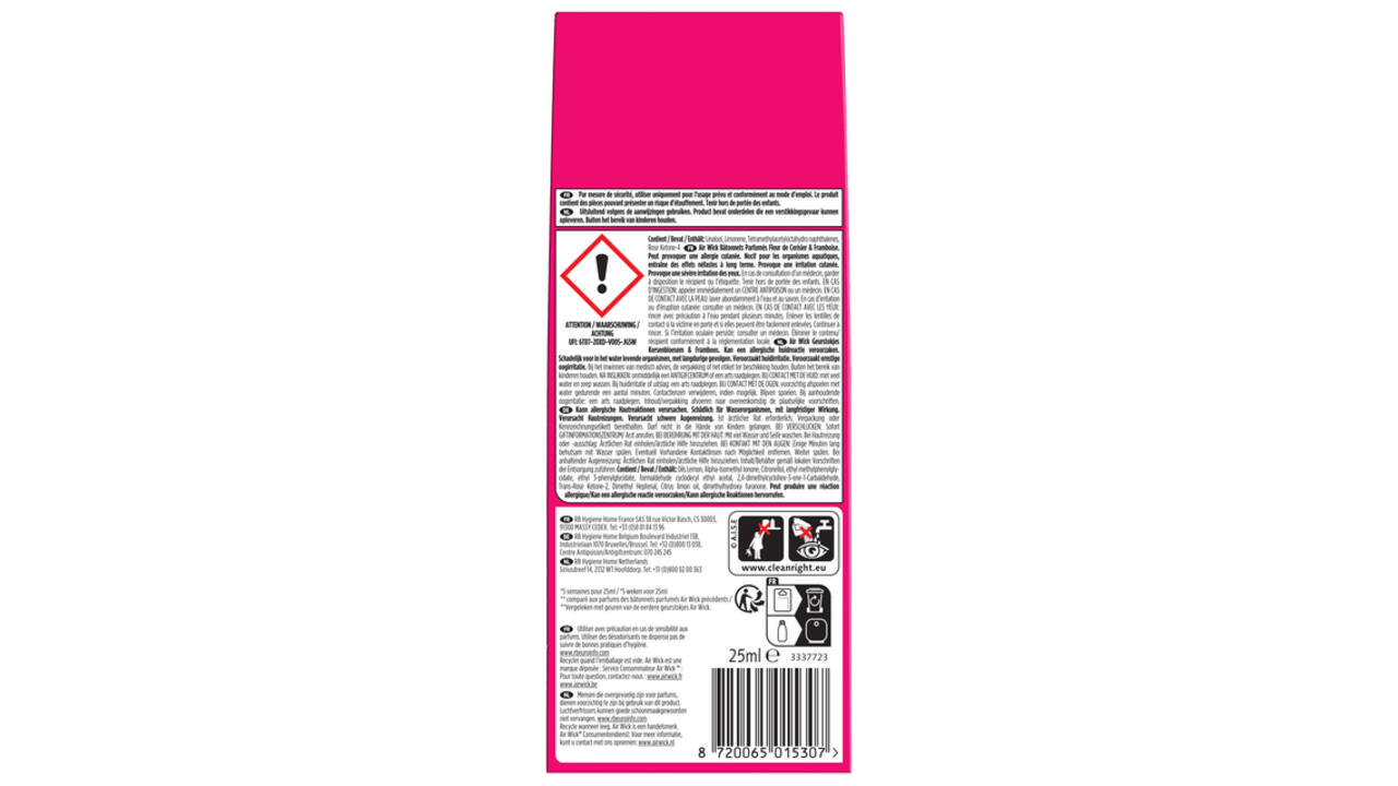 Geurstokjes AirWick Essential Oil Kersenbloesem & Frambozen 25ml