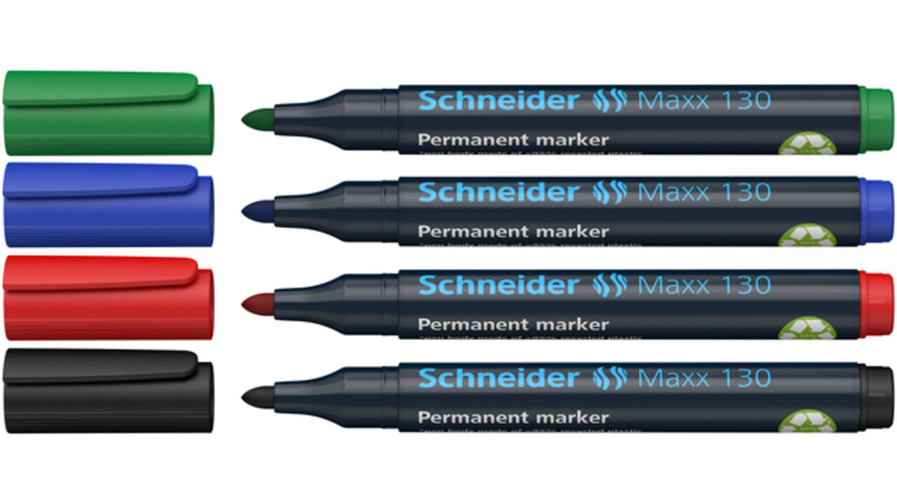 Permanent marker Schneider Maxx 130 rond 1-3mm assorti 4 stuks