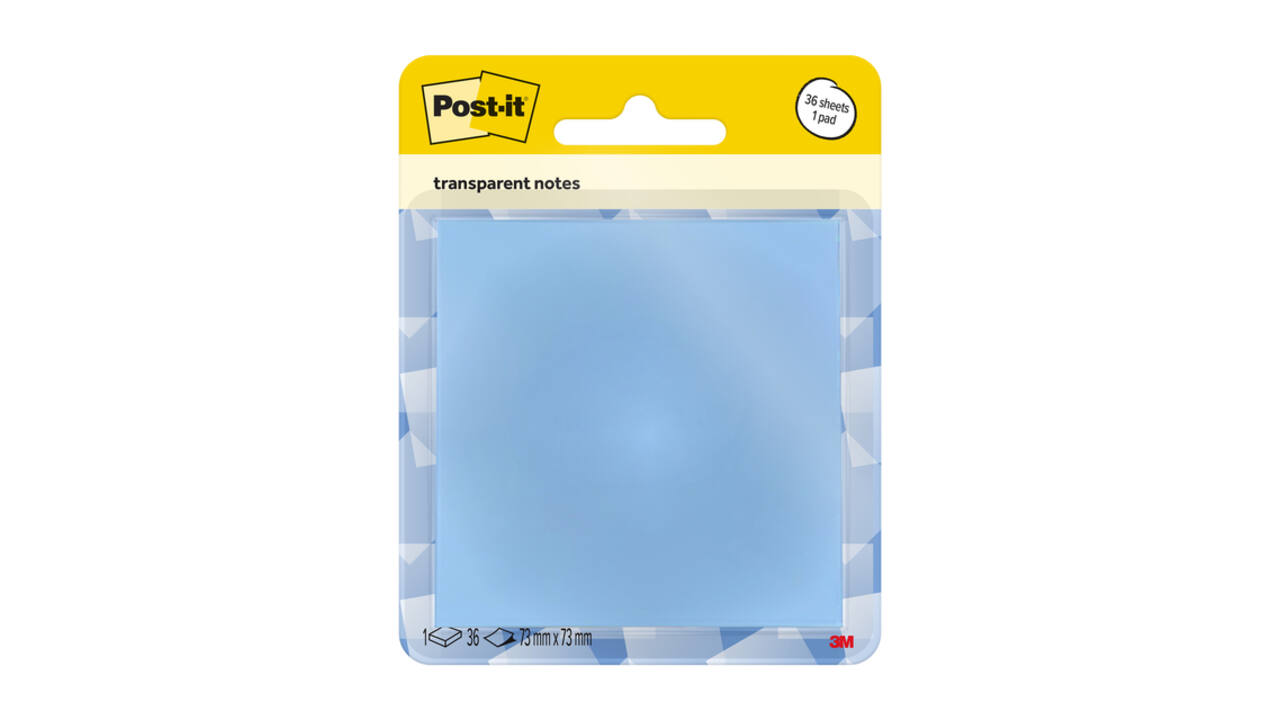 Memoblok Post-it 3M 73x73mm Transparant blauw