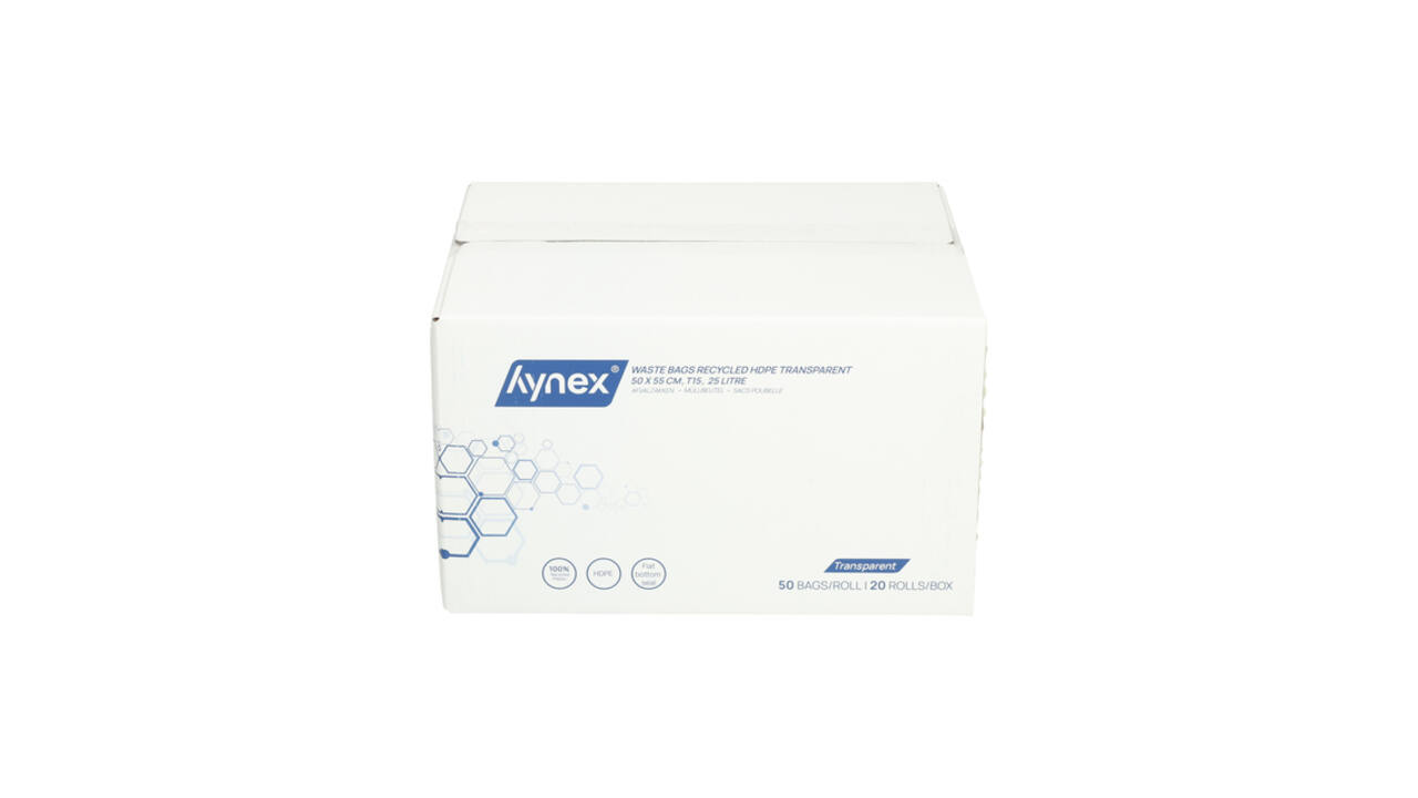 Afvalzak Hynex 50x55cm HDPE recycled T15 25L transparant rol à 50 stuks