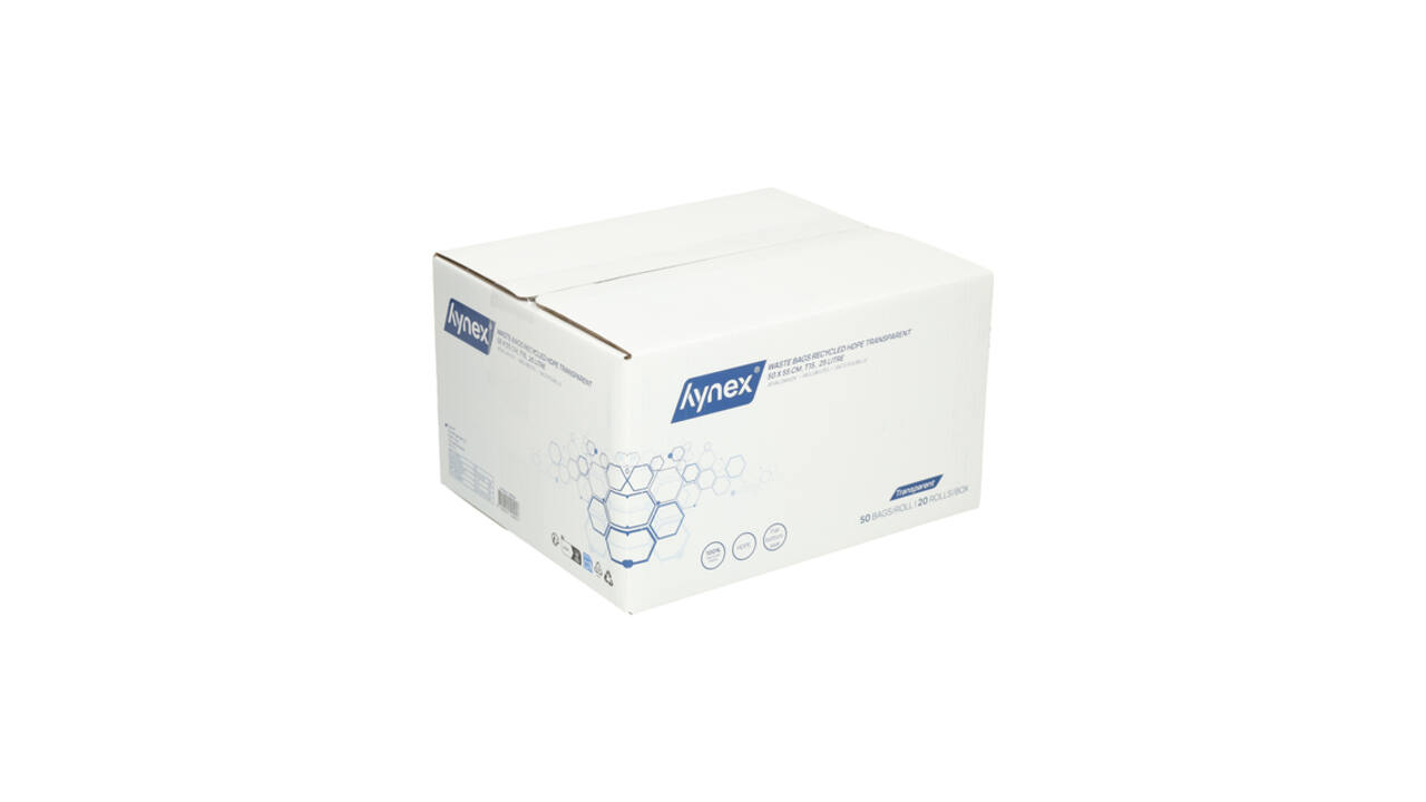 Afvalzak Hynex 50x55cm HDPE recycled T15 25L transparant rol à 50 stuks