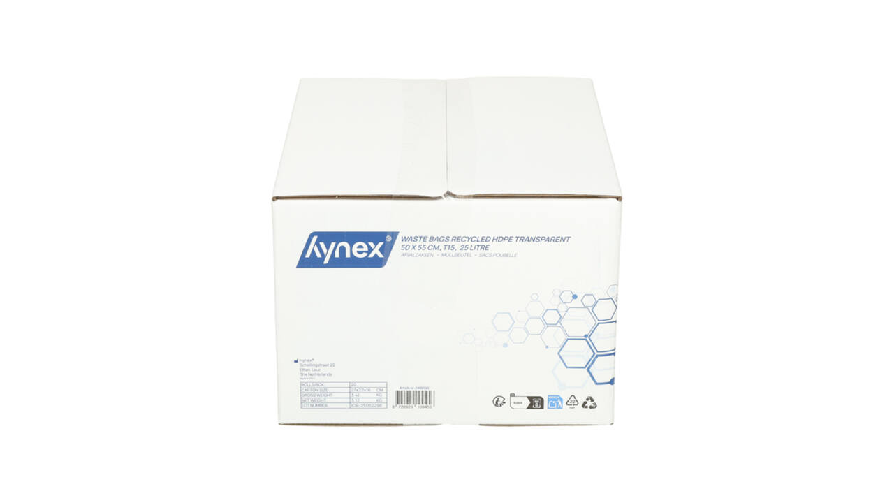 Afvalzak Hynex 50x55cm HDPE recycled T15 25L transparant rol à 50 stuks