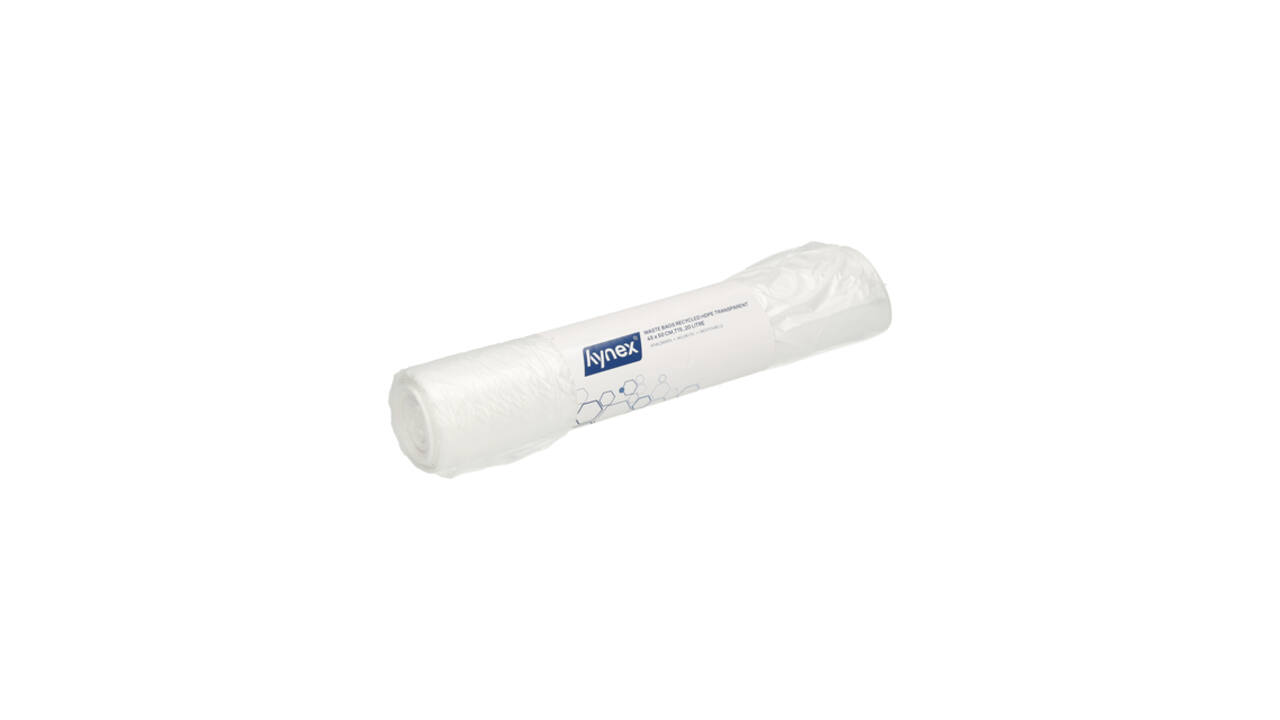 Afvalzak Hynex 45x50cm HDPE recycled T15 20L transparant rol à 50 stuks