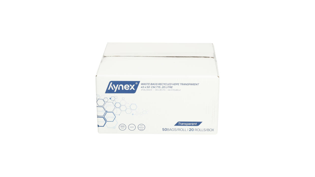 Afvalzak Hynex 45x50cm HDPE recycled T15 20L transparant rol à 50 stuks