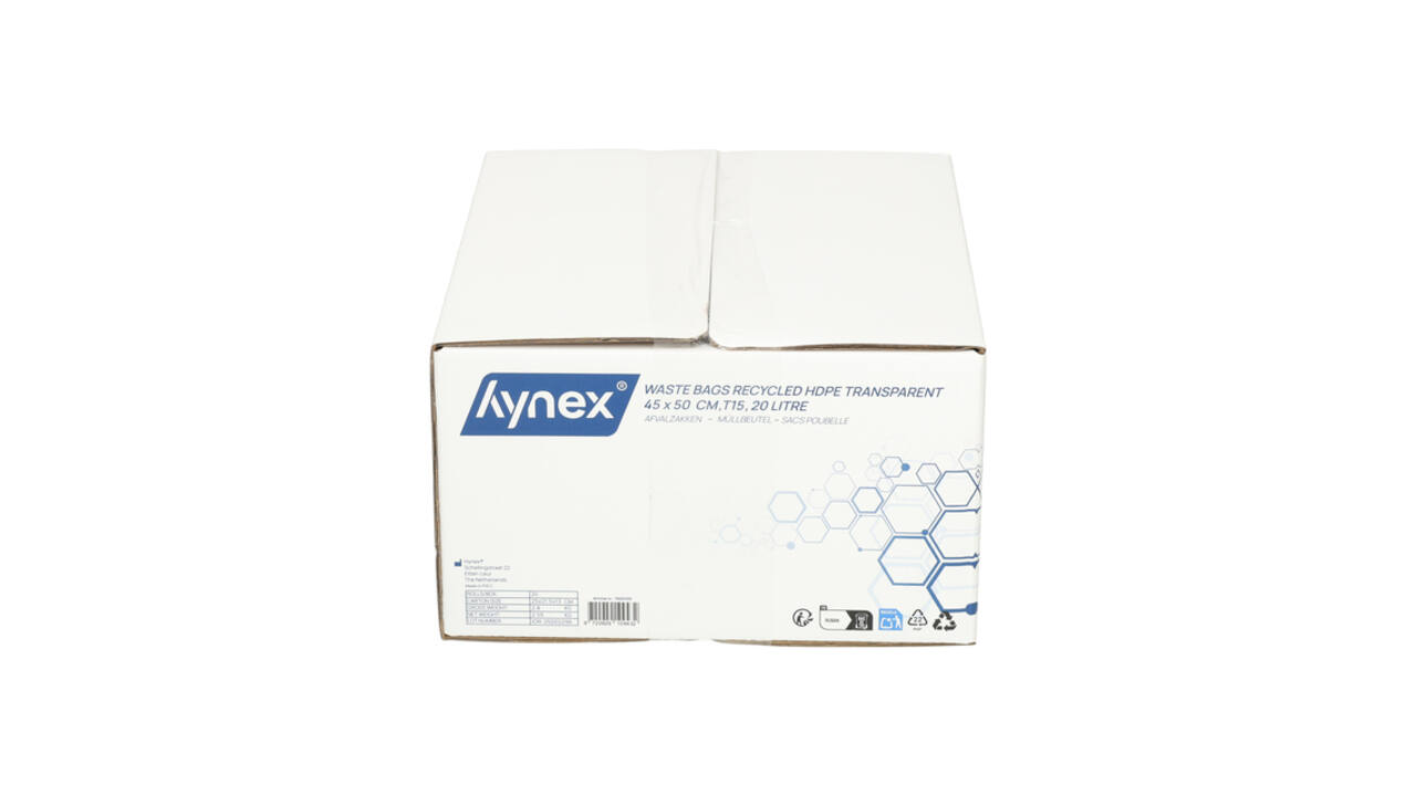 Afvalzak Hynex 45x50cm HDPE recycled T15 20L transparant rol à 50 stuks