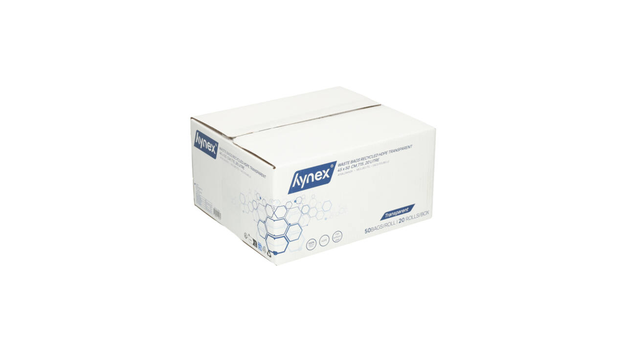 Afvalzak Hynex 45x50cm HDPE recycled T15 20L transparant rol à 50 stuks