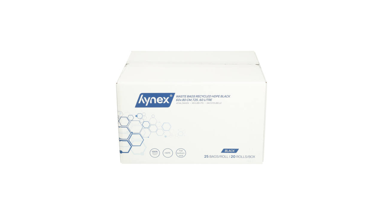 Afvalzak Hynex 60x80cm HDPE recycled T25 60L zwart rol à 25 stuks