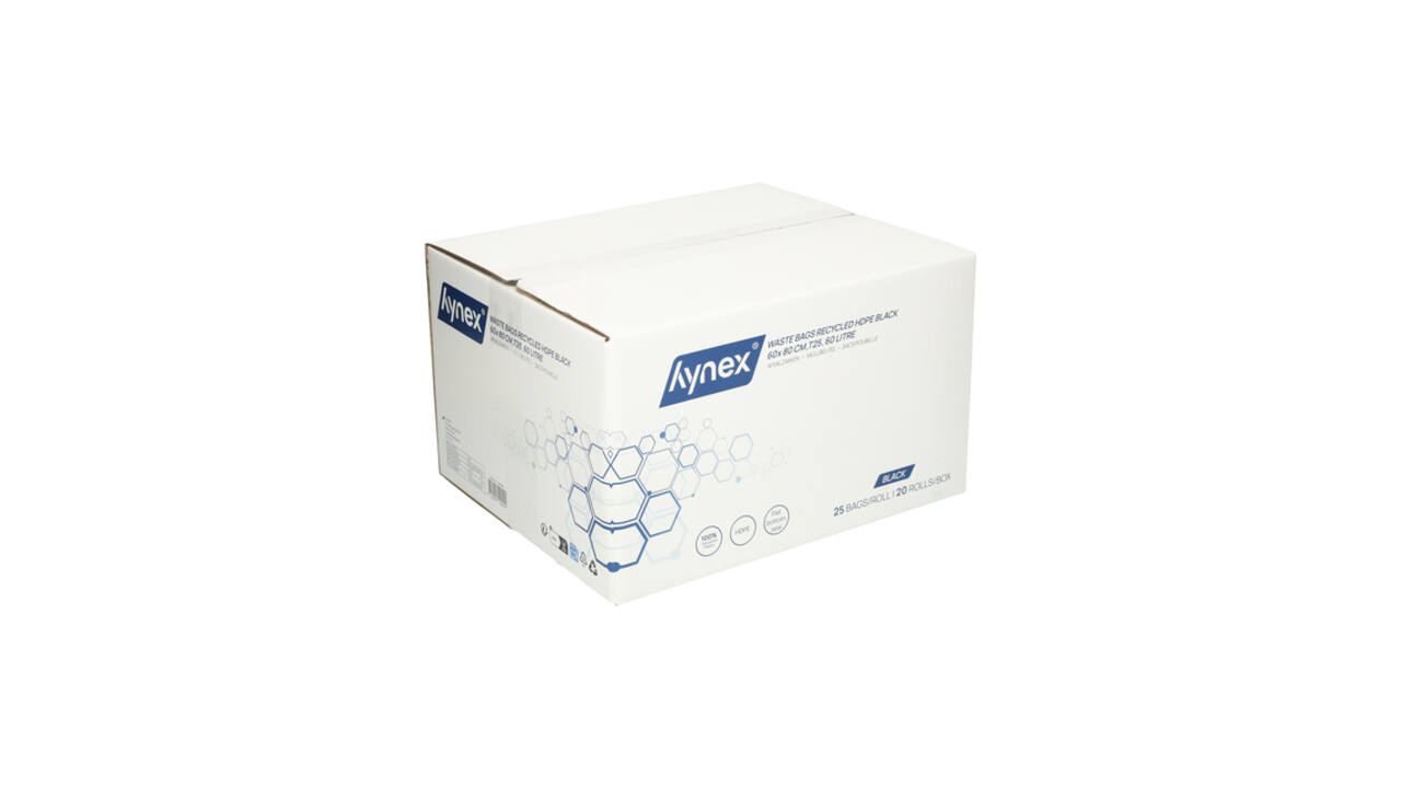 Afvalzak Hynex 60x80cm HDPE recycled T25 60L zwart rol à 25 stuks