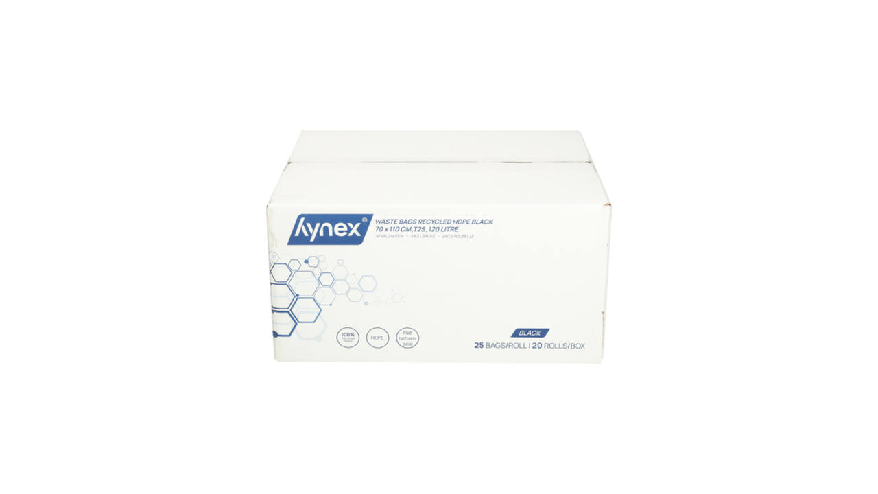 Afvalzak Hynex 70x110cm HDPE recycled T25 120L zwart rol à 25 stuks