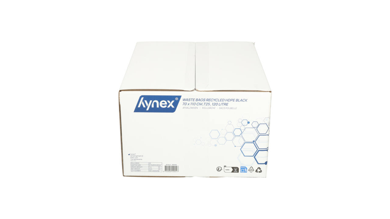 Afvalzak Hynex 70x110cm HDPE recycled T25 120L zwart rol à 25 stuks