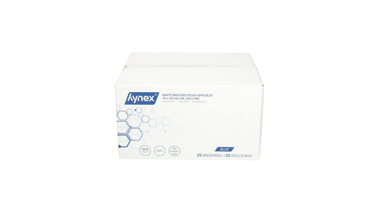 Afvalzak Hynex 70x110cm HDPE recycled T25 120L blauw rol à 25 stuks
