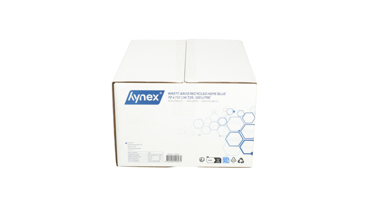 Afvalzak Hynex 70x110cm HDPE recycled T25 120L blauw rol à 25 stuks