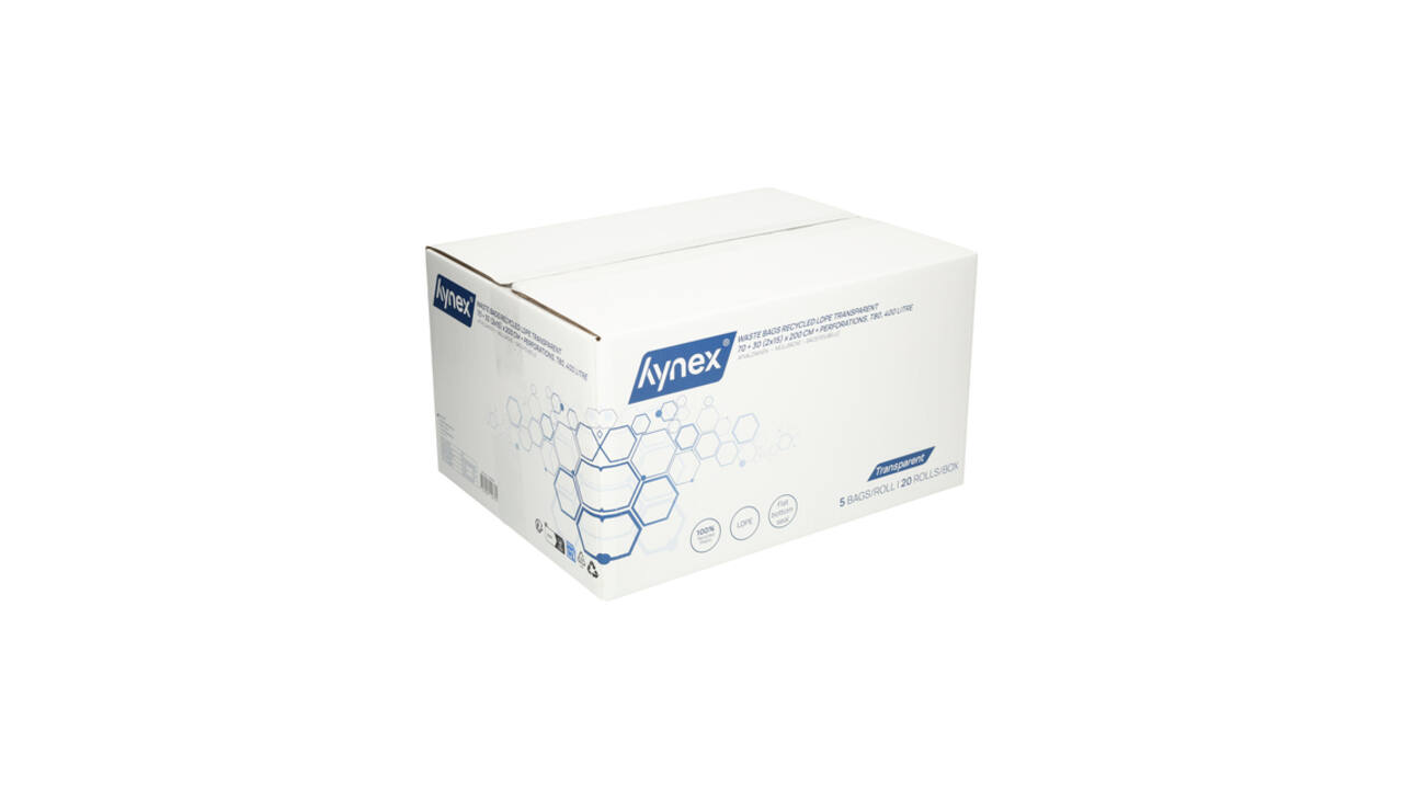 Afvalzak Hynex 70/15x200cm LDPE recycled T80 400L transparant ponsgaten rol à 5 stuks