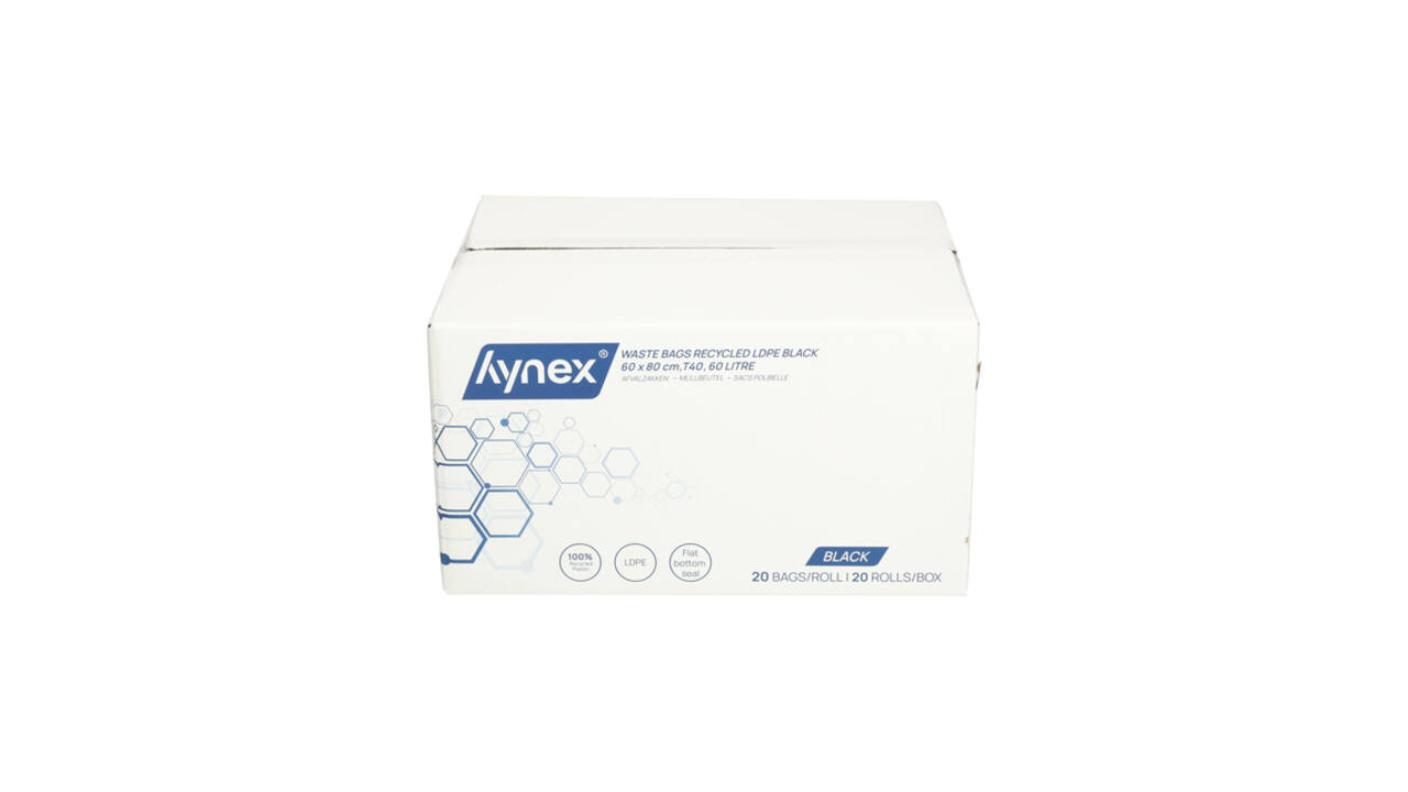 Afvalzak Hynex 60x80cm LDPE recycled T40 60L zwart rol à 20 stuks