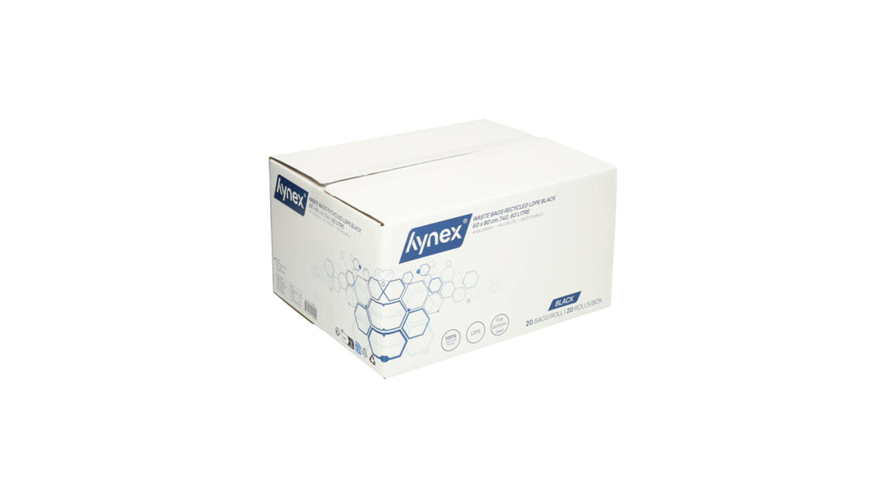 Afvalzak Hynex 60x80cm LDPE recycled T40 60L zwart rol à 20 stuks