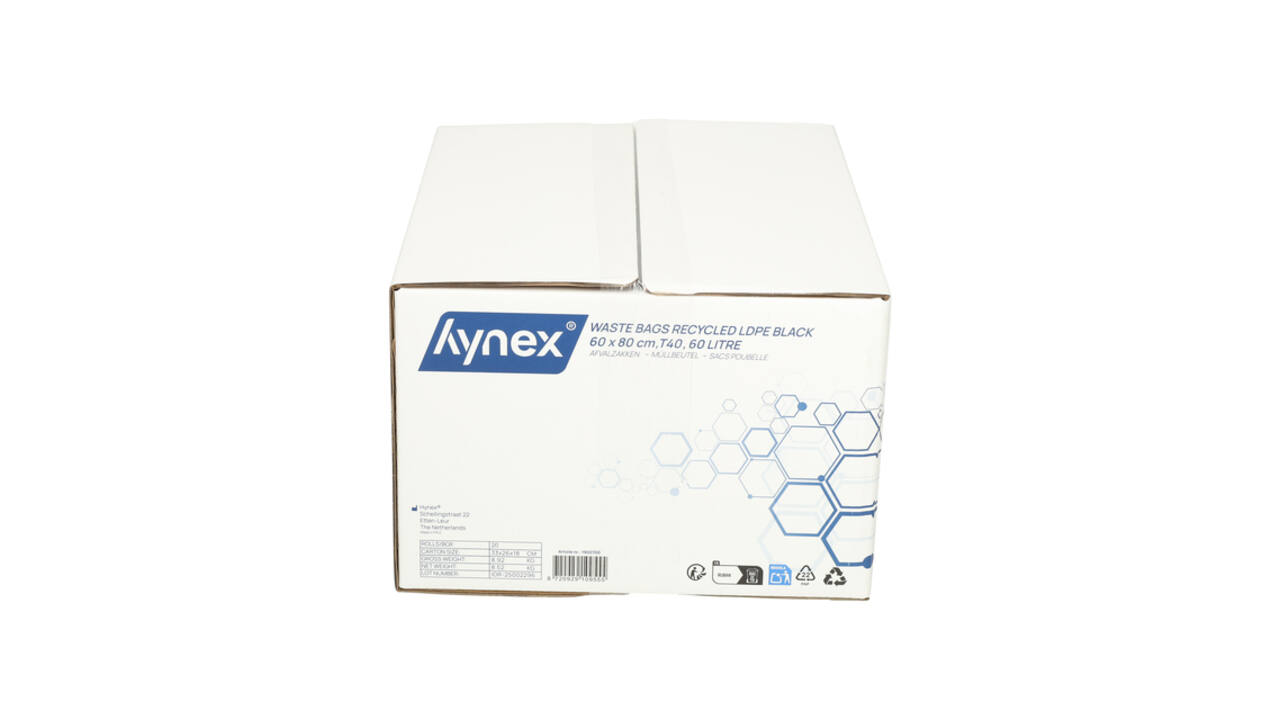 Afvalzak Hynex 60x80cm LDPE recycled T40 60L zwart rol à 20 stuks