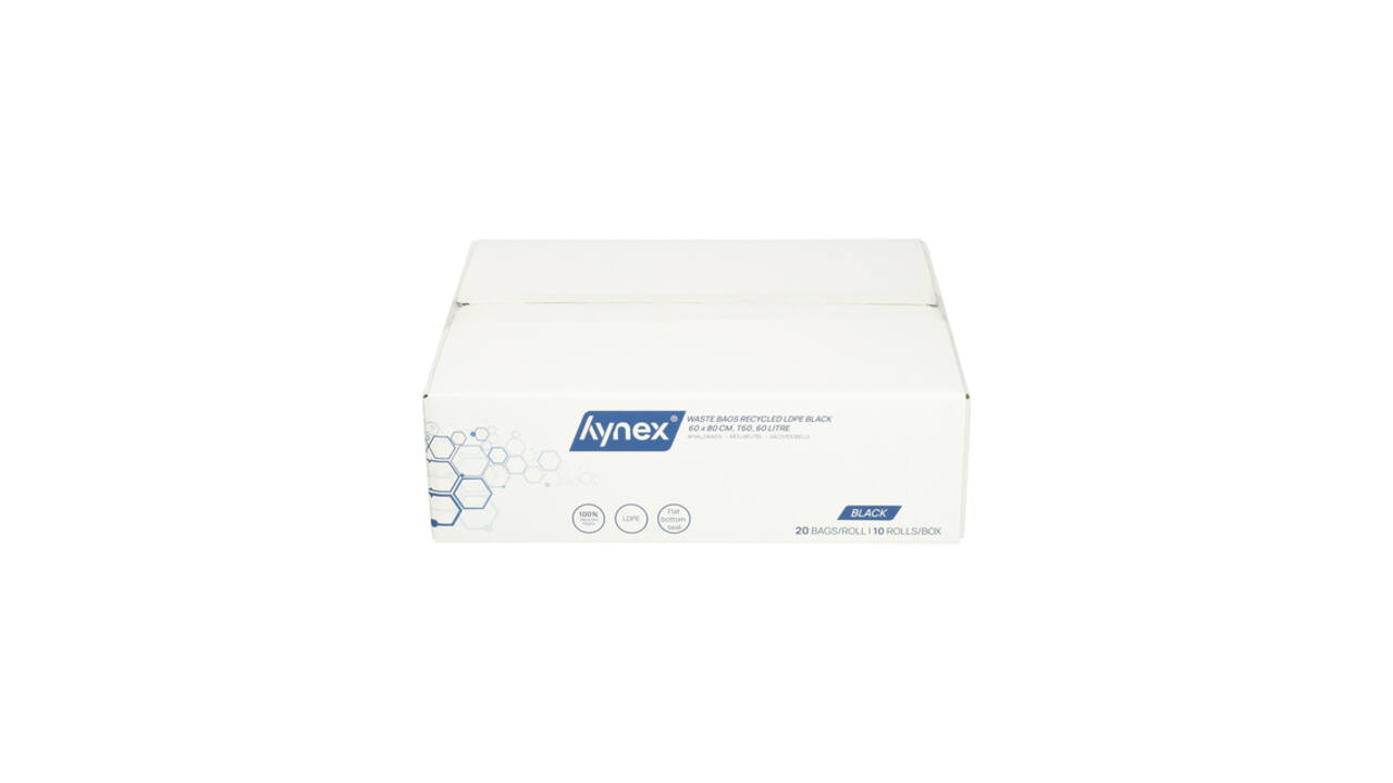 Afvalzak Hynex 60x80cm LDPE recycled T60 60L zwart rol à 20 stuks