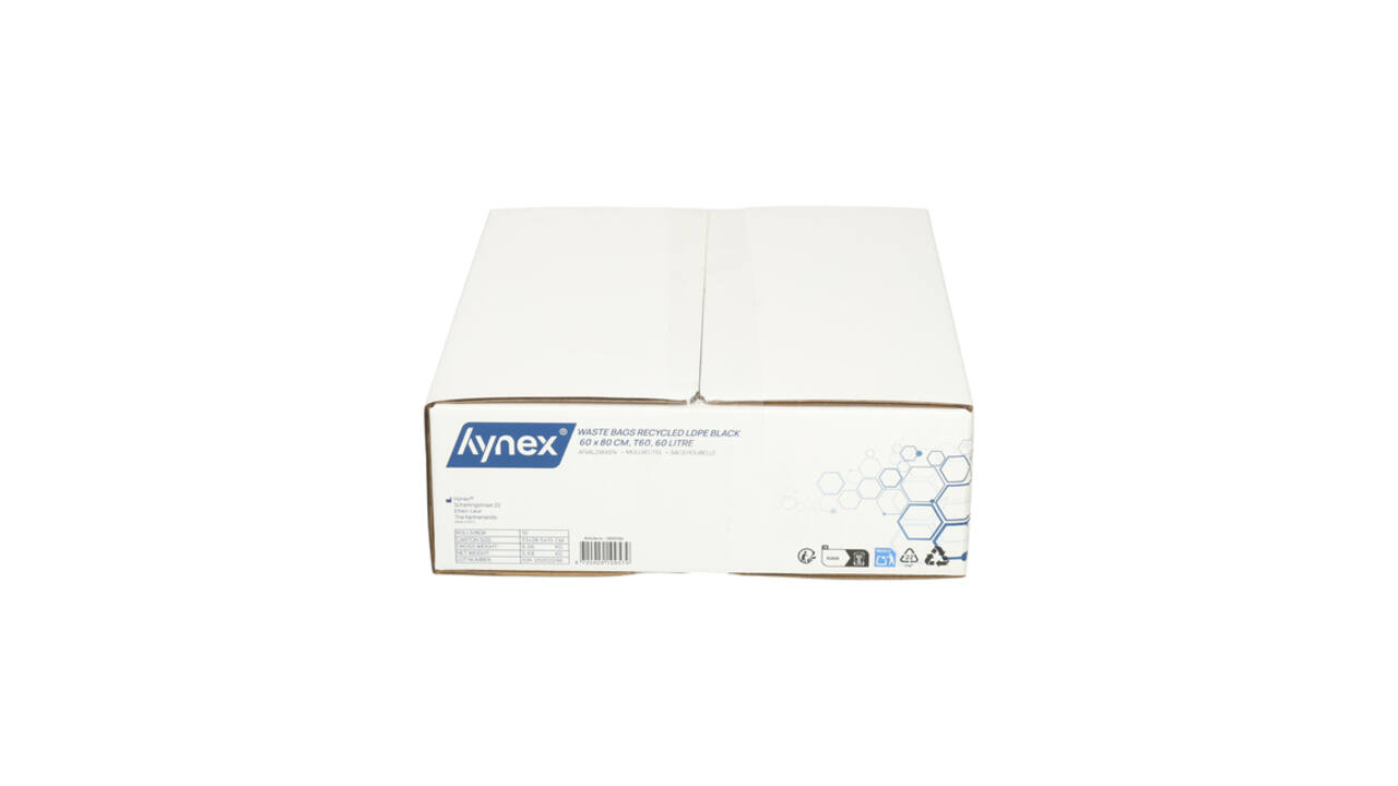 Afvalzak Hynex 60x80cm LDPE recycled T60 60L zwart rol à 20 stuks