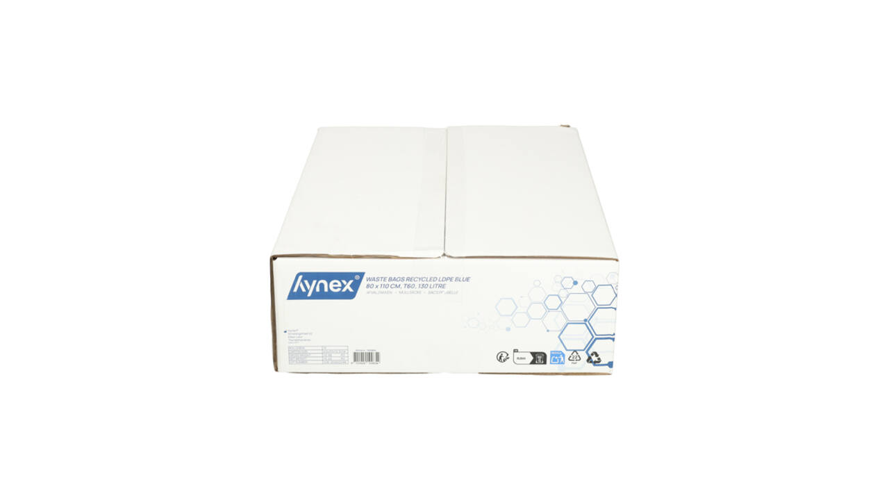 Afvalzak Hynex 80x110cm LDPE recycled T60 130L blauw rol à 20 stuks