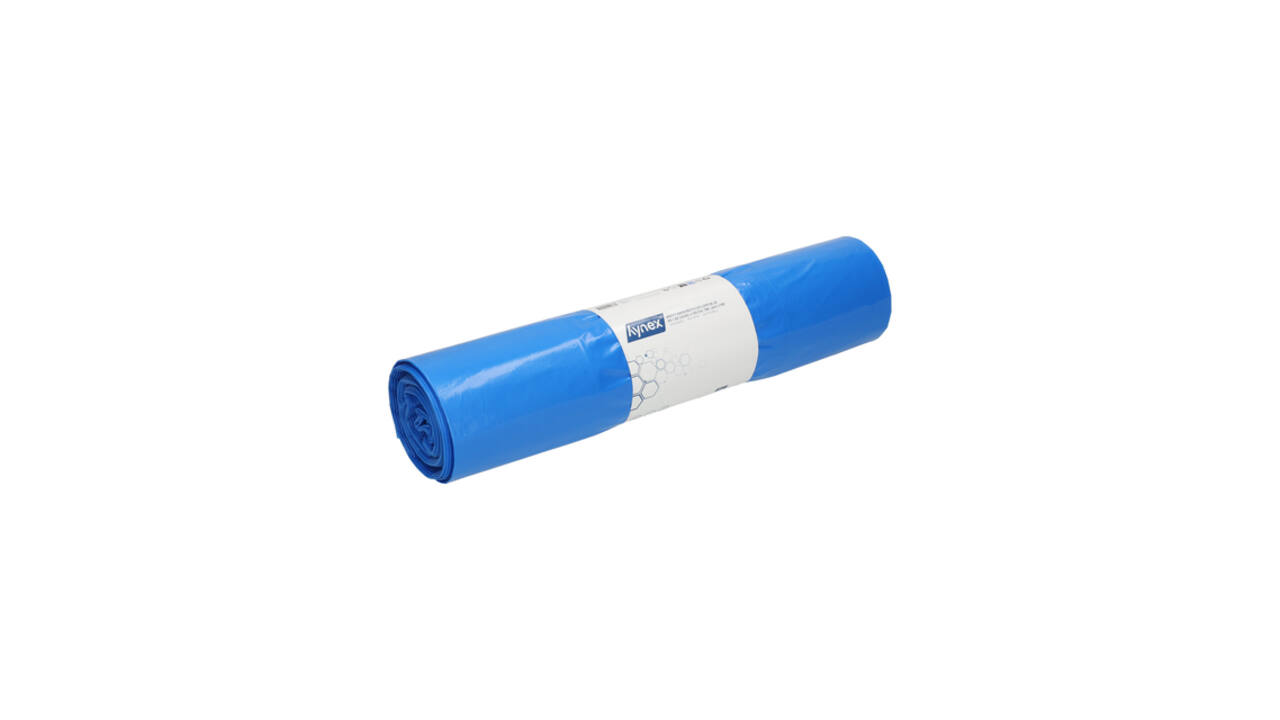 Afvalzak Hynex 65/25x135cm LDPE recycled T80 240L blauw rol à 10 stuks