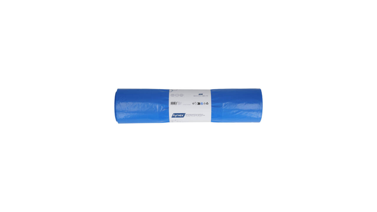 Afvalzak Hynex 65/25x135cm LDPE recycled T80 240L blauw rol à 10 stuks
