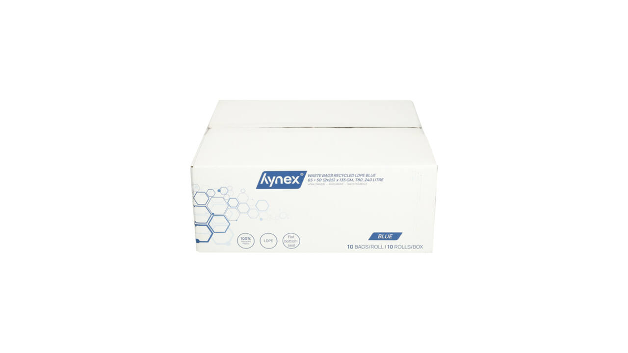 Afvalzak Hynex 65/25x135cm LDPE recycled T80 240L blauw rol à 10 stuks
