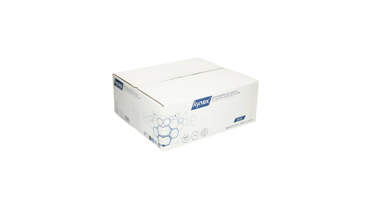 Afvalzak Hynex 65/25x135cm LDPE recycled T80 240L blauw rol à 10 stuks
