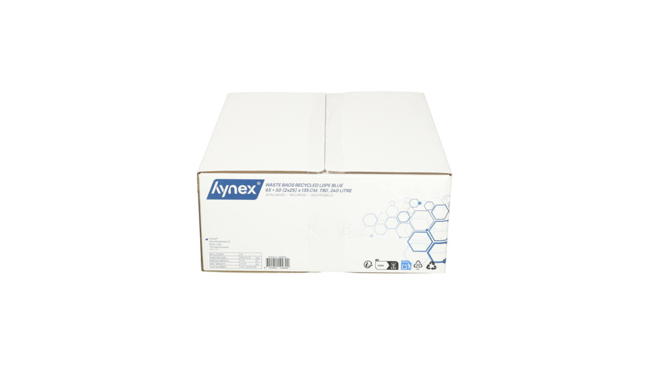 Afvalzak Hynex 65/25x135cm LDPE recycled T80 240L blauw rol à 10 stuks