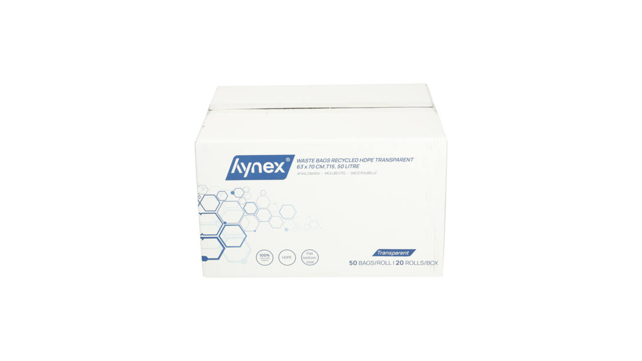 Afvalzak Hynex 63x70cm HDPE recycled T15 50L transparant rol à 50 stuks